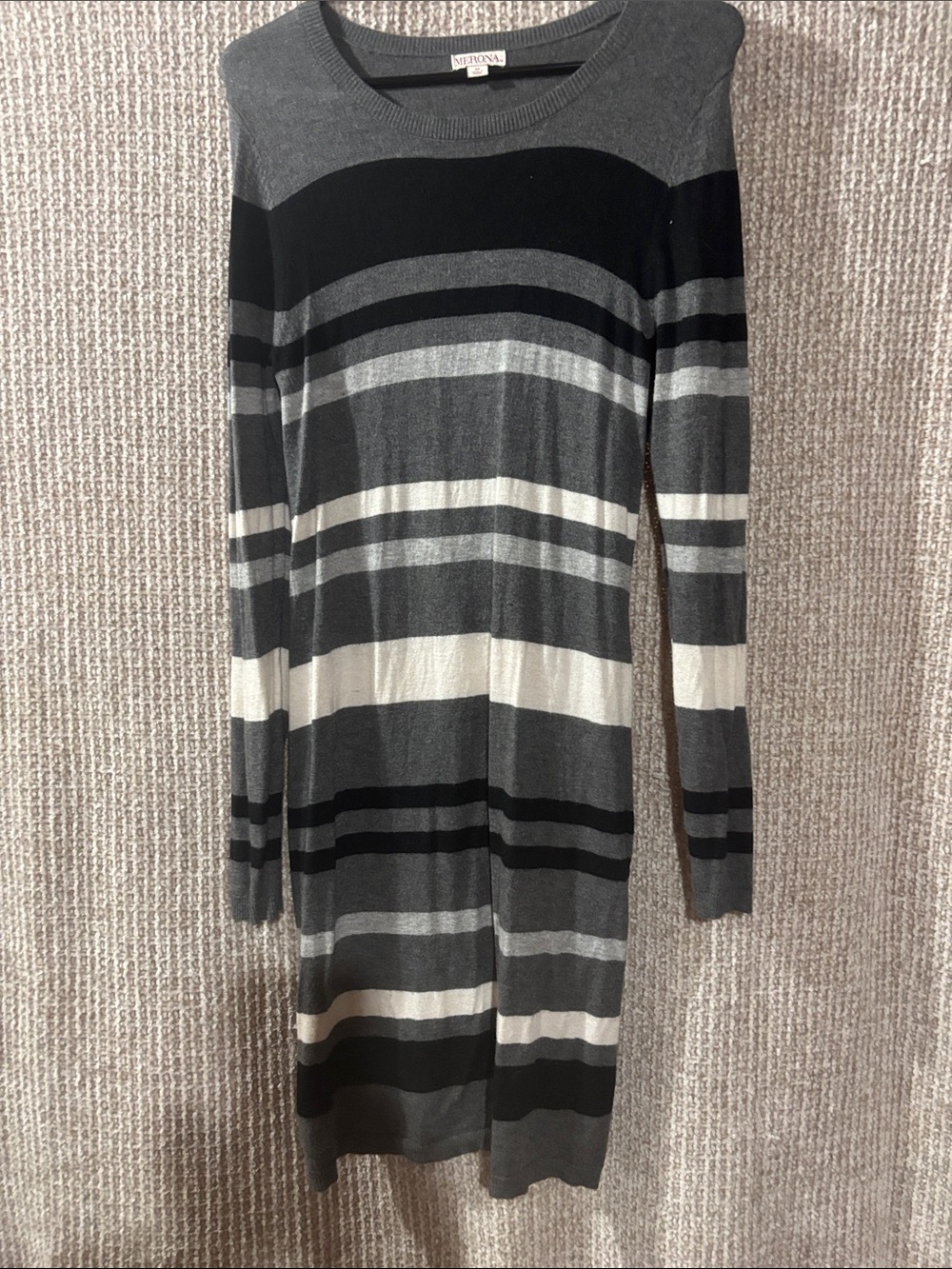 Merona Gray & Black Striped Crew Neck Sweater Dress